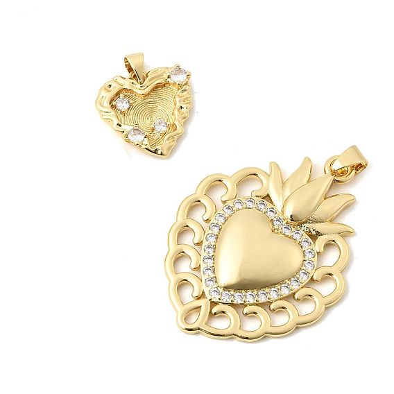 Латунные микро проложить кубического циркония подвески, сердце прелести, долговечный, стойки покрытие, без свинца и без кадмия