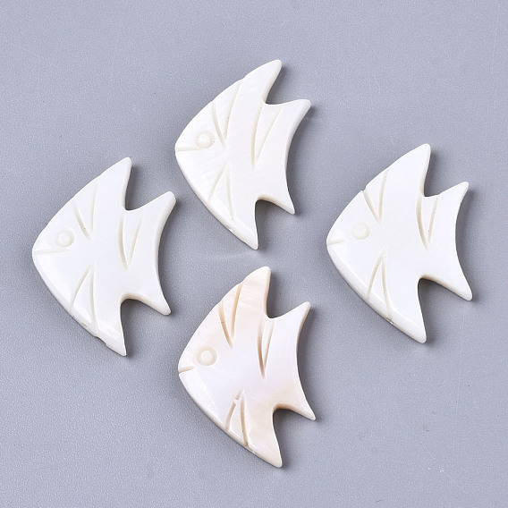 Natural Freshwater Shell Beads, Half Drilled, Fish