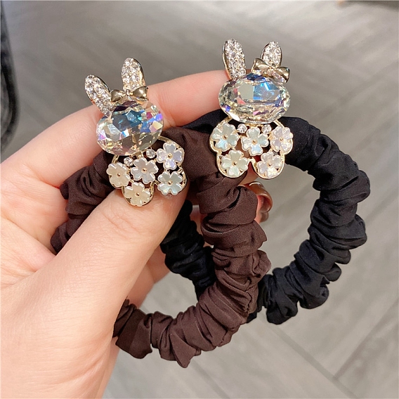 Резинки для волос со стразами для женщин и девочек, кролик с бантом