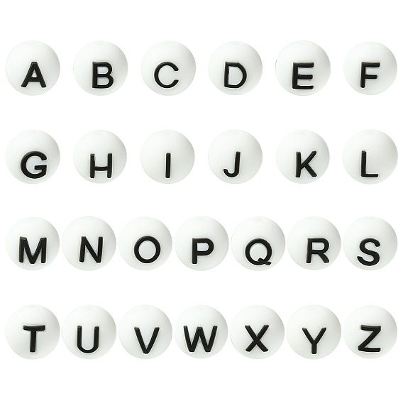 1 набор 26шт белые круглые с буквами силиконовые бусины, фокусные бусы