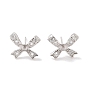 925 Sterling Silver Micro Pave Cubic Zirconia Earring Settings Findings, for Half Drilled Beads, Bowknot