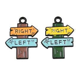 Alloy Enamel Pendants, Left Right Road Sign Charms, Black
