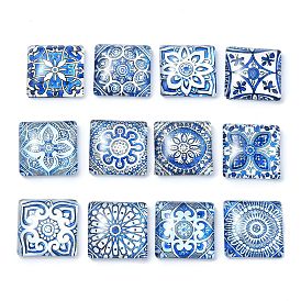 12Pcs Glass Cabochons, Square