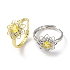 Brass with Cubic Zirconia Adjustable Rings, Flower