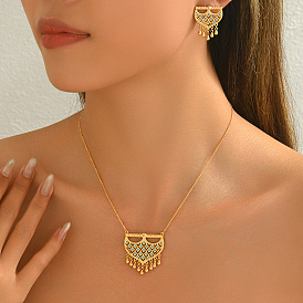 Elegant Middle Eastern Style Brass Micro Pave Cubic Zirconia Earrings & Necklaces Set for Women