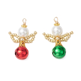 2шт 2 цвета латунные подвески-колокольчики, ангел, со стеклянными бусинами и петлями из медной проволоки, подвеска-бантик и колокольчик