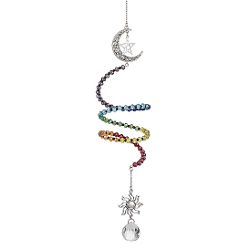 Glass Spiral Pendant Decorations, Alloy Moon & Star & Sun Charms for Home Decorations