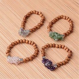 Buddha-Kopf Armbänder Holz Perlen Stretch, mit natürlichen Edelstein Perlen und Metallperlen, 52 mm