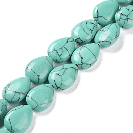 Perles synthétiques turquoise brins, larme plat