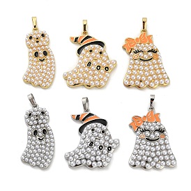 Подвески из латуни и эмали на Хэллоуин, призрак, с abs имитационными жемчужными бусинами , стойки покрытие, долговечный, без свинца и без кадмия