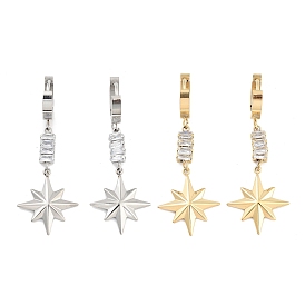 Star 304 Stainless Steel Dangle Earrings, Glass Hoop Earrings for Women
