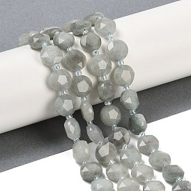 Natural White Jade(Dyed) Beads Strands, Faceted Pentagonal Cut, Flat Round, with Seed Beads