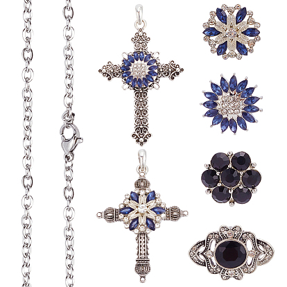 Набор для самостоятельного изготовления сменного кулона-ожерелья, в том числе 304 ожерелье из троса из нержавеющей стали, подвески из сплава с защелкой и кнопка с защелкой в виде цветка