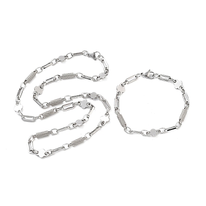 Антикоррозийный 201 комплект из ожерелья и браслетов из нержавеющей стали с овальными и столбчатыми звеньями, 304 комплект украшений из нержавеющей стали с застежкой для мужчин и женщин