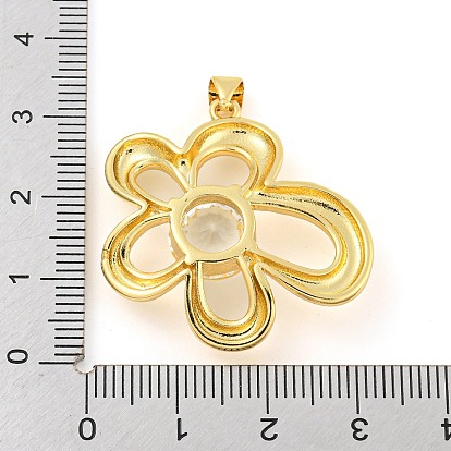 Rack Plating Brass Pendants, with Glass, Long-Lasting Plated, Cadmium Free & Lead Free, Flower Charms