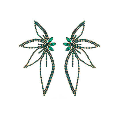 Fashionable Diamond Alloy Earrings - Exaggerated Sparkling Leaf-shaped Floral Personality Ear Pendants
