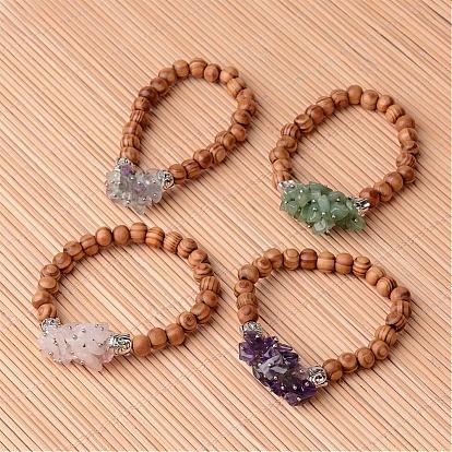 Buddha-Kopf Armbänder Holz Perlen Stretch, mit natürlichen Edelstein Perlen und Metallperlen, 52 mm
