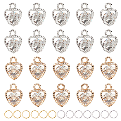 Талисман из сплава, с прозрачным фианитом и прыжковыми кольцами из латуни, формы сердца