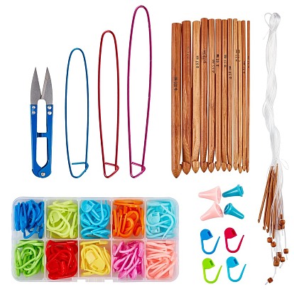 DIY Knit Kit, with Plastic DIY Weaving Tool Knitting Needle Caps & Stitch Needle Clip, Aluminum Stitch Holder, Iron Scissors, Circular Knitting Needles, Bamboo Knitting Needles Set