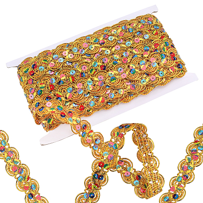 Кружевная лента с пайетками из полиэстера, кружевная отделка с волнистым краем, аксессуары для одежды, плоский