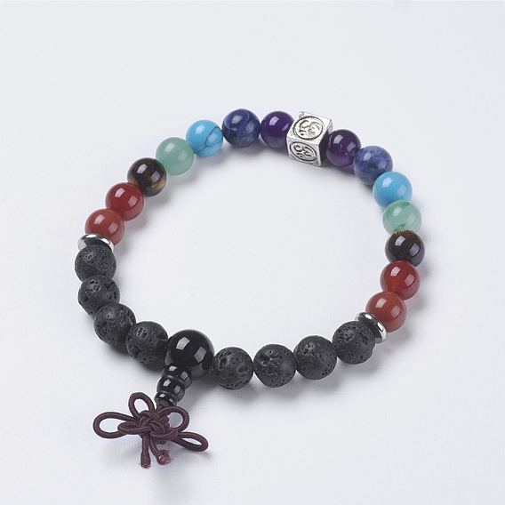 Chakra-Schmuck, natürliche Edelstein Buddha Stretch Armbänder, mit Messing-Zubehör, Würfel mit Ohm