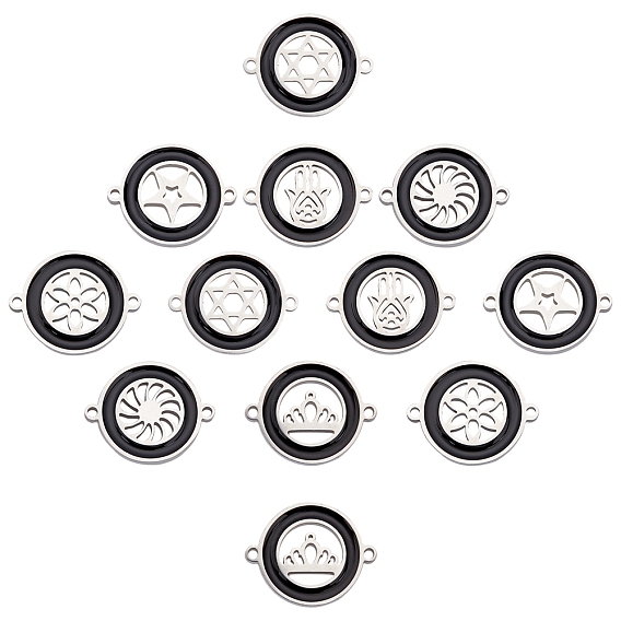 12Pcs 6 Style 304 Stainless Steel Enamel Links Connectors, Flat Round