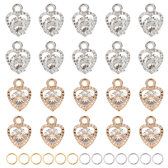 Талисман из сплава, с прозрачным фианитом и прыжковыми кольцами из латуни, формы сердца