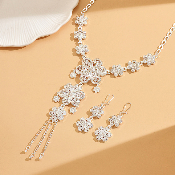 Комплекты из серег и ожерелий из сплава с полыми цветами для женщин