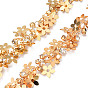 Brass Cable Chains, with Flower and Crystal Rhinestone Charms, Soldered, with Spool, Cadmium Free & Nickel Free & Lead Free