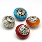 Handmade Tibetan Style Beads, Thailand 925 Sterling Silver with Turquoise, Coral and Beeswax, Flat Round, Antique Silver