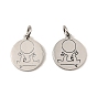 304 Stainless Steel Charms, with Jump Ring, Laser Cut, Flat Round Charm