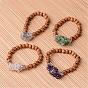 Buddha-Kopf Armbänder Holz Perlen Stretch, mit natürlichen Edelstein Perlen und Metallperlen, 52 mm