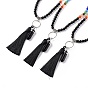 Gemstone Bullet & Tassel Pendant Necklace with Mixed Gemstone Beaded Chains, Chakra Yoga Jewelry for Women
