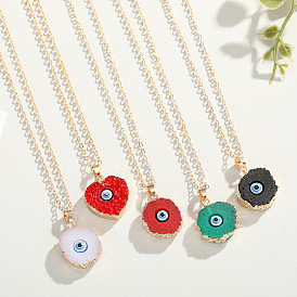 Colorful Eye Pendant Necklace with Heart-shaped Resin Tree for European and American Jewelry