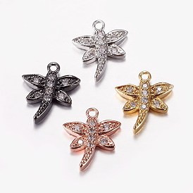 Long-Lasting Plated Brass Micro Pave Cubic Zirconia Charms, Cadmium Free & Lead Free, Dragonfly