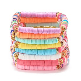 Ensemble de bracelets extensibles en perles heishi en argile polymère faits à la main, bracelets preppy empilables pour femmes