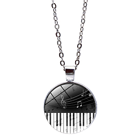 Piano Keyboard with Music Not Glass Dome Pendant Necklace, Alloy Jewelry for Women