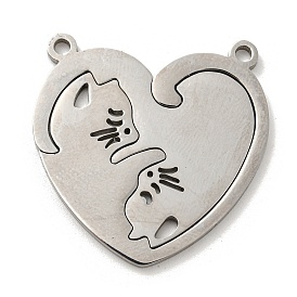 304 Stainless Steel Split Pendants, Heart with Cat Charm
