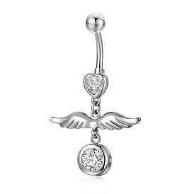 Piercing Jewelry, Brass Cubic Zirciona Navel Ring, Belly Rings, with 304 Stainless Steel Bar, Lead Free & Cadmium Free, Wing
