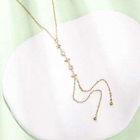 304 Подвеска-лариата из нержавеющей стали в виде плоской круглой звезды с кристаллами и стразами для женщин