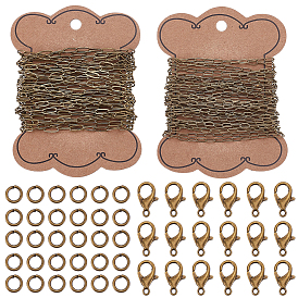 DIY Necklaces Making Kits, include 2 Styles Brass Paperclip Chains, 100Pcs Brass Jump Rings, 20Pcs Alloy Lobster Claw Clasps, 2Pcs Ribbon Spool