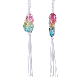 Nuggets Natural Quartz Crystal Pouch Hanging Ornaments, Braided Nylon Thread Tassel Hanging Ornaments