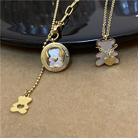 Stainless steel titanium steel necklace white mother-of-pearl bear necklace design clavicle chain sweater chain couple
