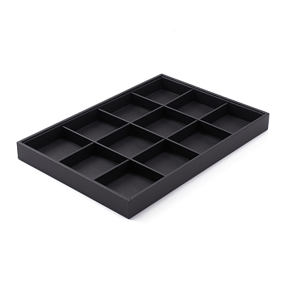 Stackable Wood Display Trays Covered By Black Leatherette, 12 Compartments
