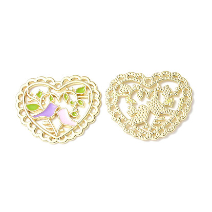 Crémaillère placage pendentifs en émail d'alliage, sans plomb et sans cadmium et sans nickel, or et de lumière, coeur avec breloque oiseau