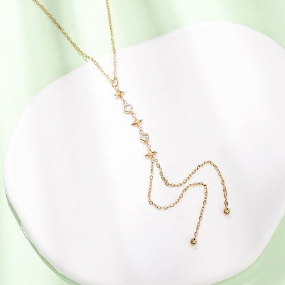 304 Подвеска-лариата из нержавеющей стали в виде плоской круглой звезды с кристаллами и стразами для женщин