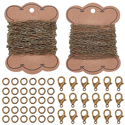 DIY Necklaces Making Kits, include 2 Styles Brass Paperclip Chains, 100Pcs Brass Jump Rings, 20Pcs Alloy Lobster Claw Clasps, 2Pcs Ribbon Spool