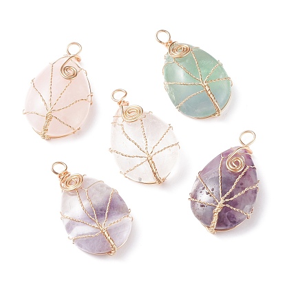 Pendentifs en pierre naturelle, avec du fil de cuivre enroulé, larme