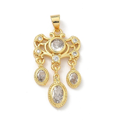 Латунные микро проложить кубического циркония подвески, тройные овальные подвески-слезинки, долговечный, стойки покрытие, без свинца и без кадмия