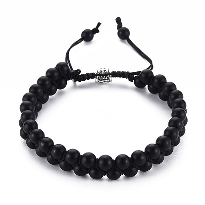 Round Frosted Glass Braided Bead Bracelet for Men Women, Adjustable Bracelet
